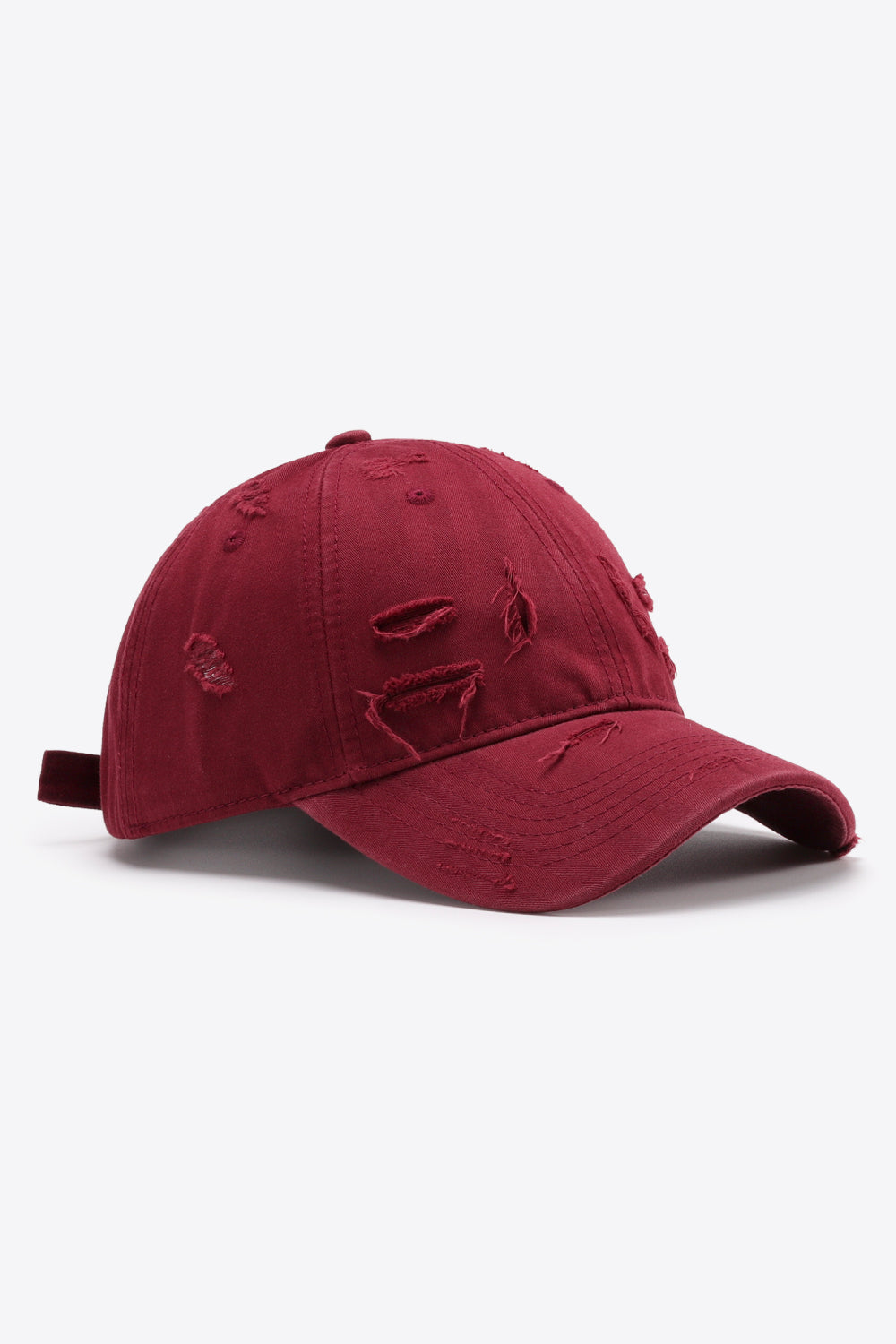 Distressed Adjustable Baseball Cap Deep Red One Size