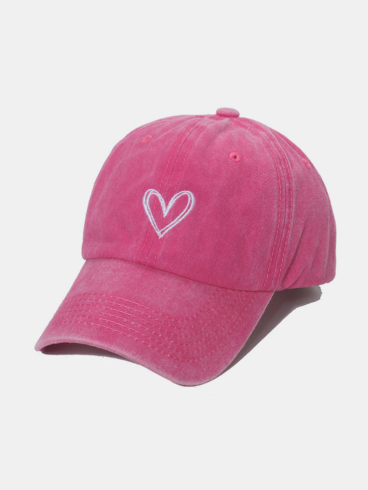 Embroidered Heart Washed Cotton Baseball Cap Hot Pink One Size