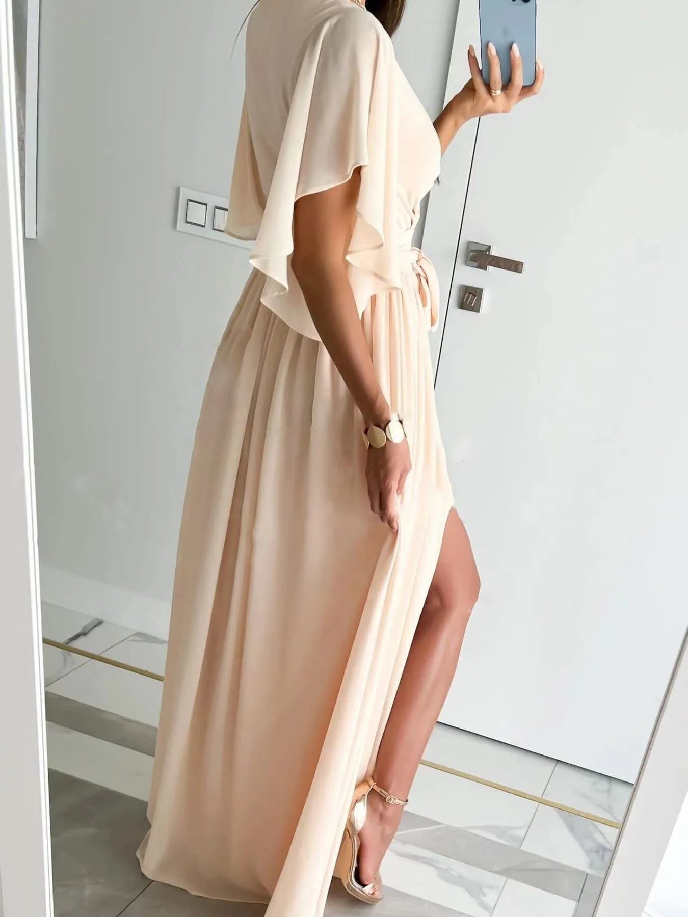 Flutter Sleeve Surplice Tie Waist Dress