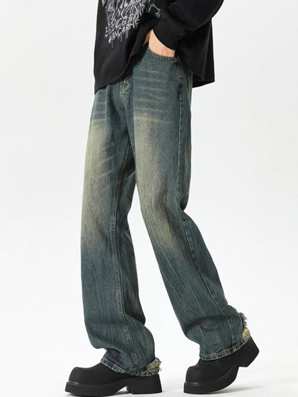 men's men's plus size vintage wash wide leg jeans - alternate angle