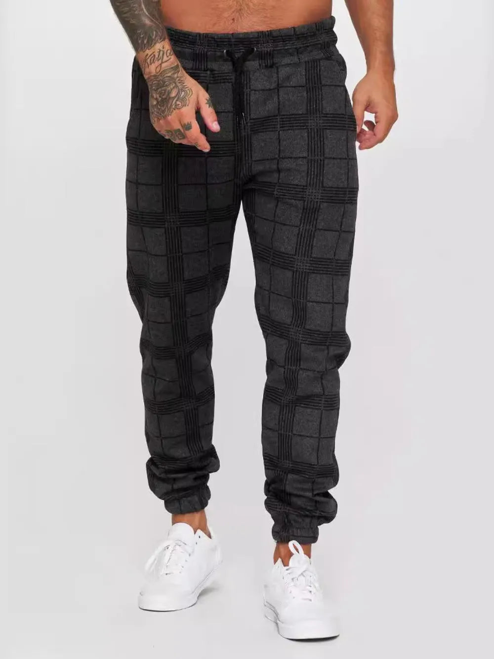 Men's Plus Size Plaid Drawstring Pants Black