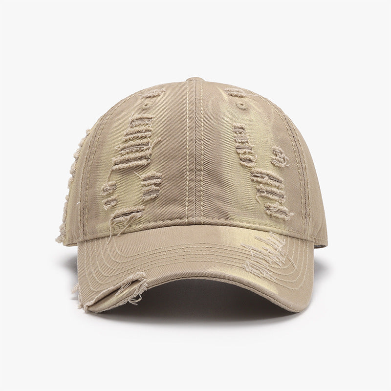 Distressed Adjustable Cotton Baseball Cap Khaki One Size