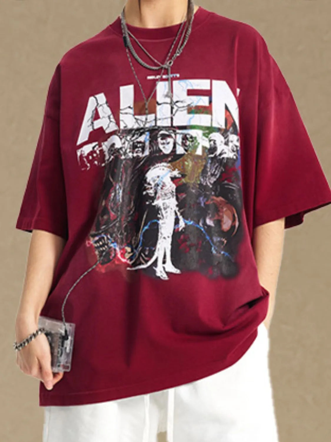 Men's Graphic Round Neck Half Sleeve T-Shirt Burgundy