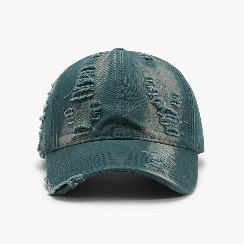 Distressed Adjustable Cotton Baseball Cap Dark Green One Size