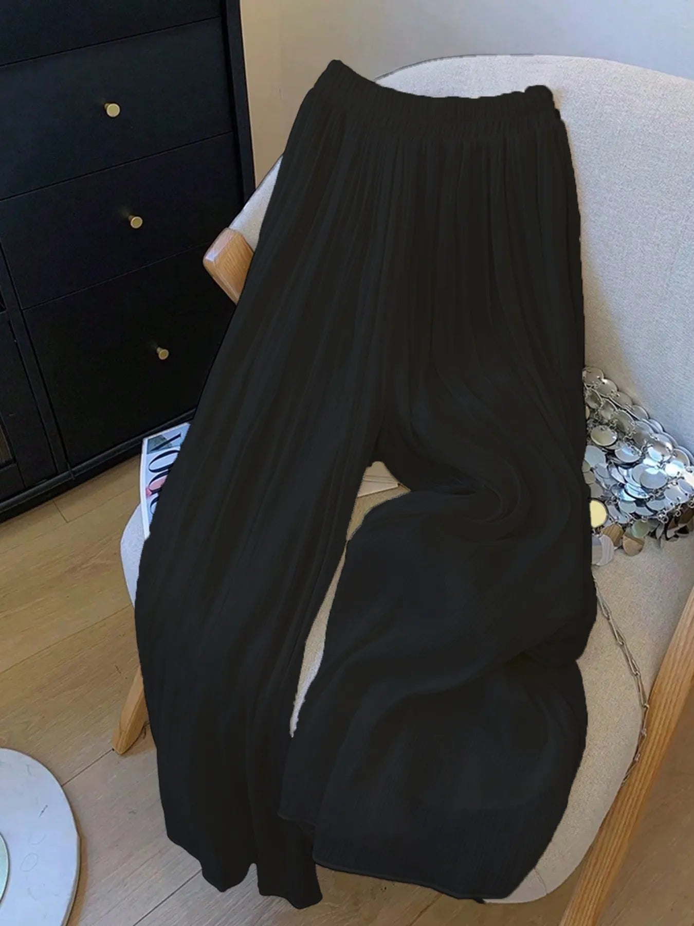Mesh Wide Leg Pants Black