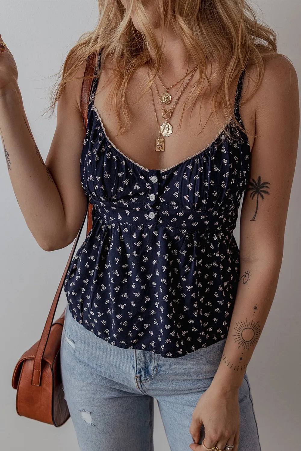 Tied Printed Cami Dark Navy