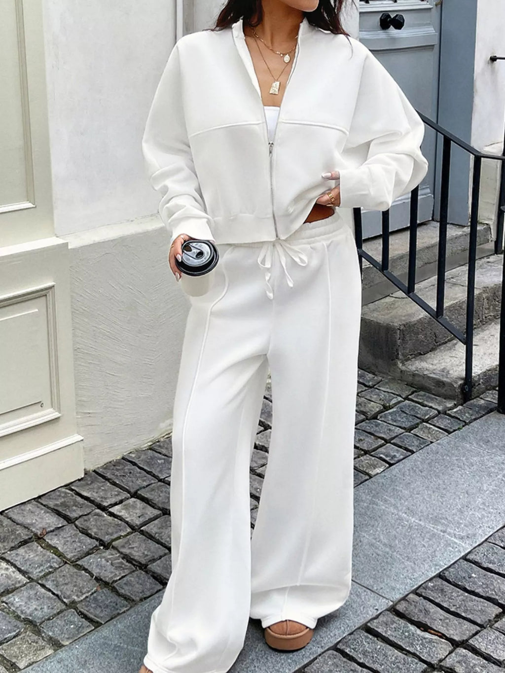 women's zip up jacket and pants set - product showcase