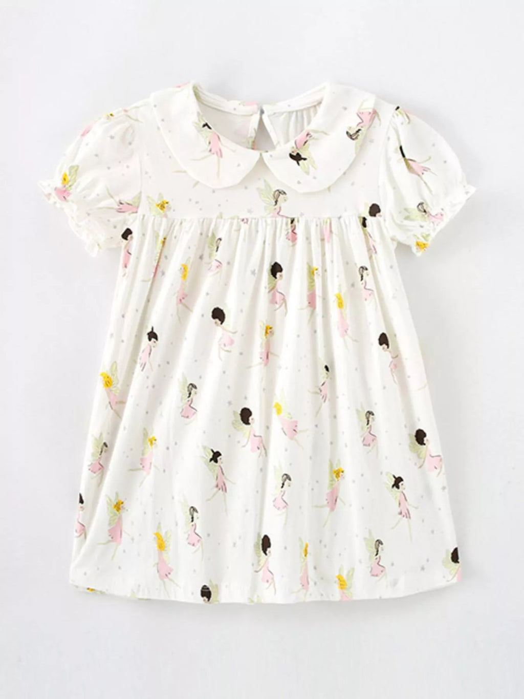 women's children's fairy print peter pan collar puff sleeve dress - main product image