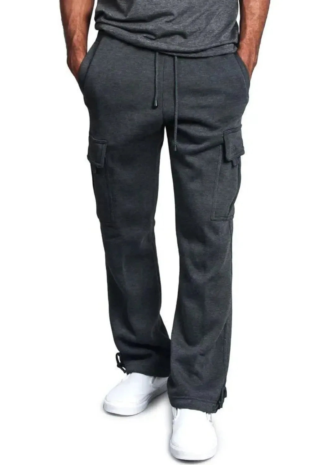 Men's Full Size Drawstring Pants Plus Size Dark Gray