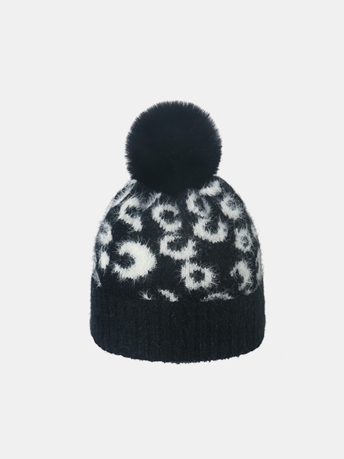 Leopard Hat with Pompom Black One Size