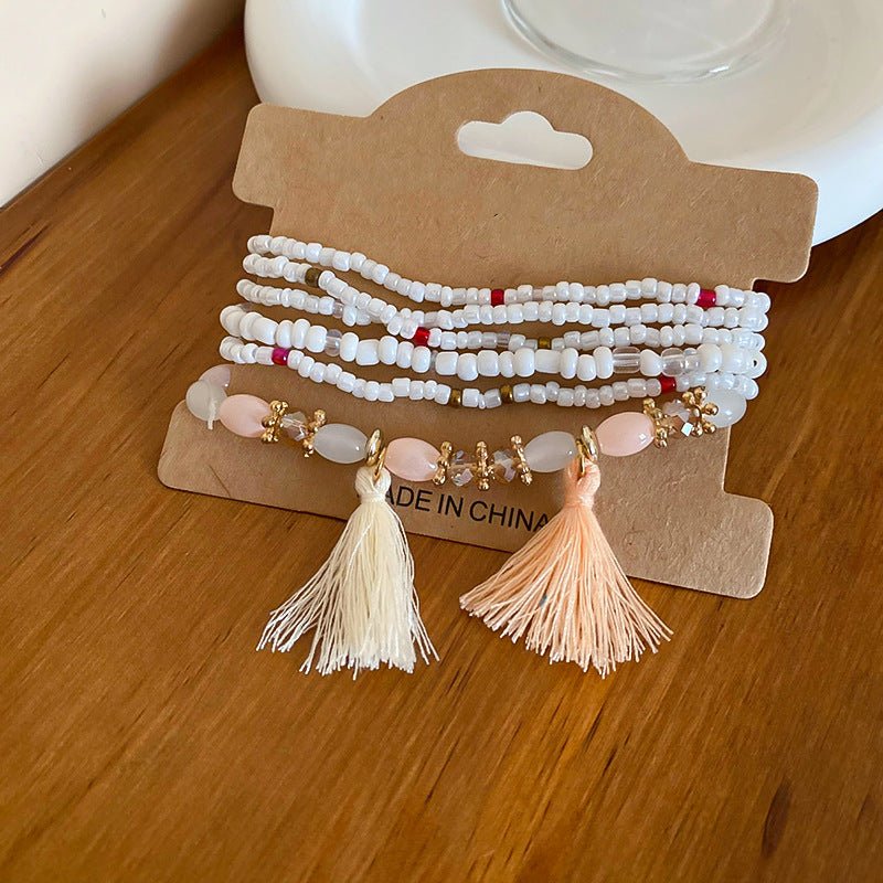 Tassel Rice Bead Bracelet White One Size