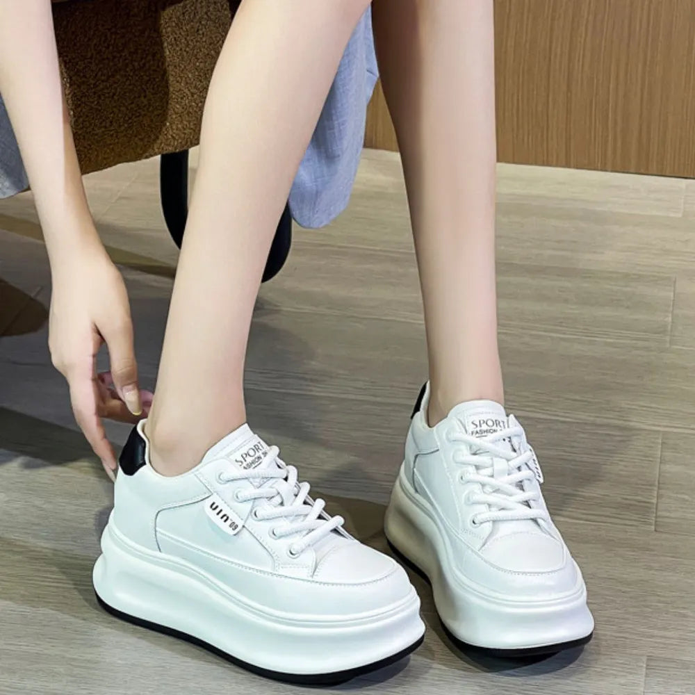 Lace Up Round Toe Platform Sneakers Black