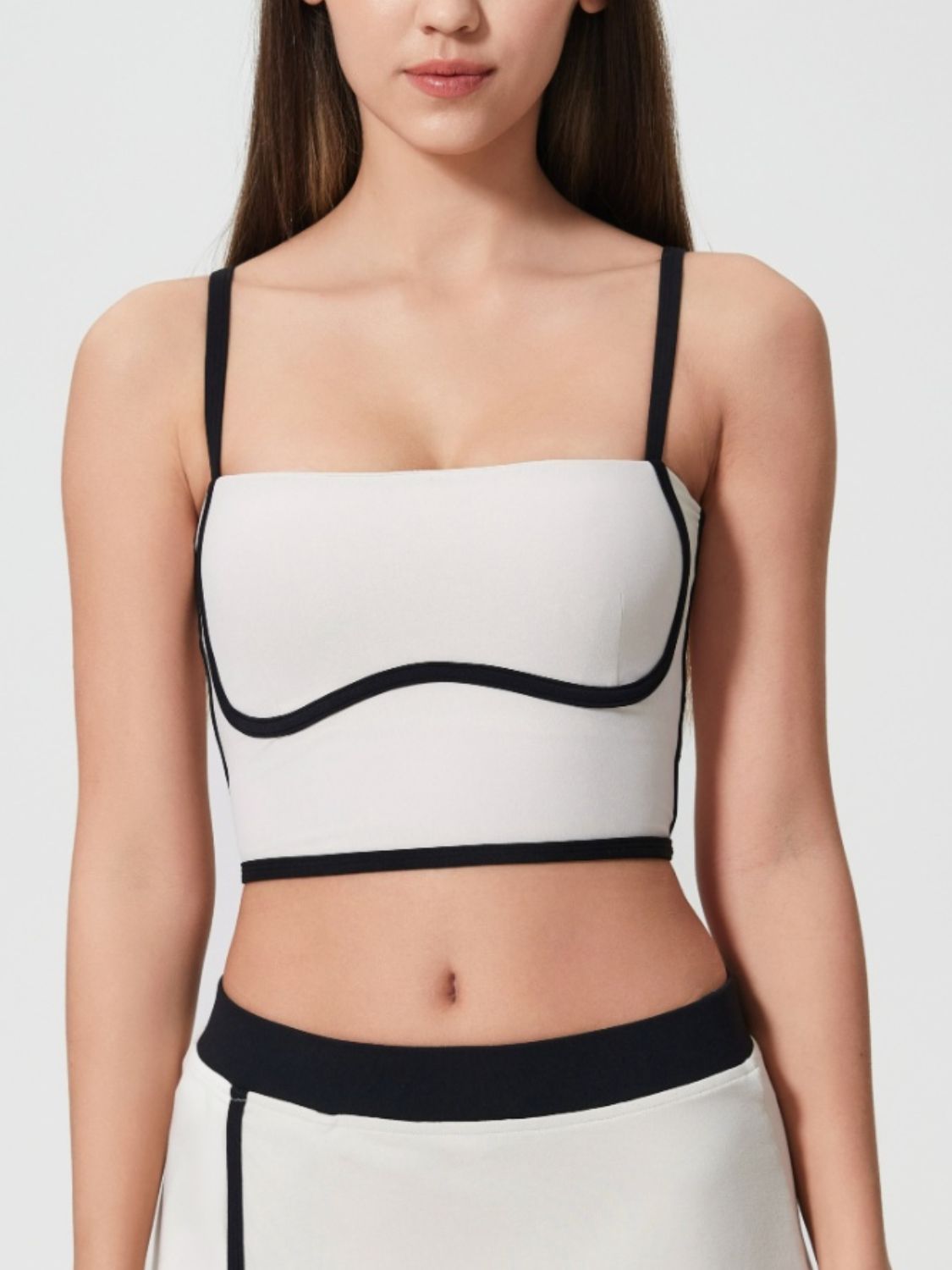 Millennia Contrast Trim Square Neck Active Cami with Detachable Chest Pads White