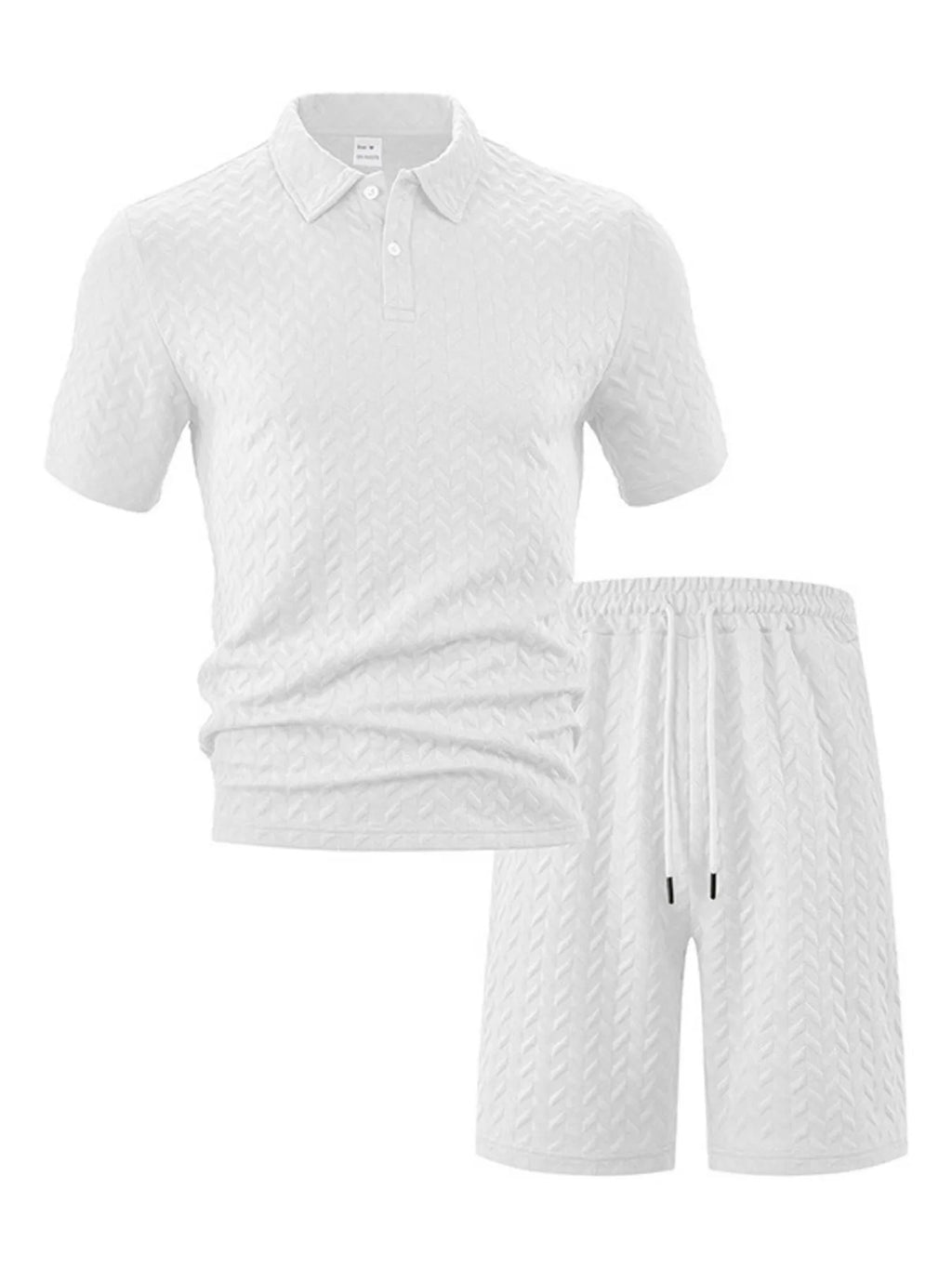 men's men's full size textured polo shirt and shorts set plus size - extra view