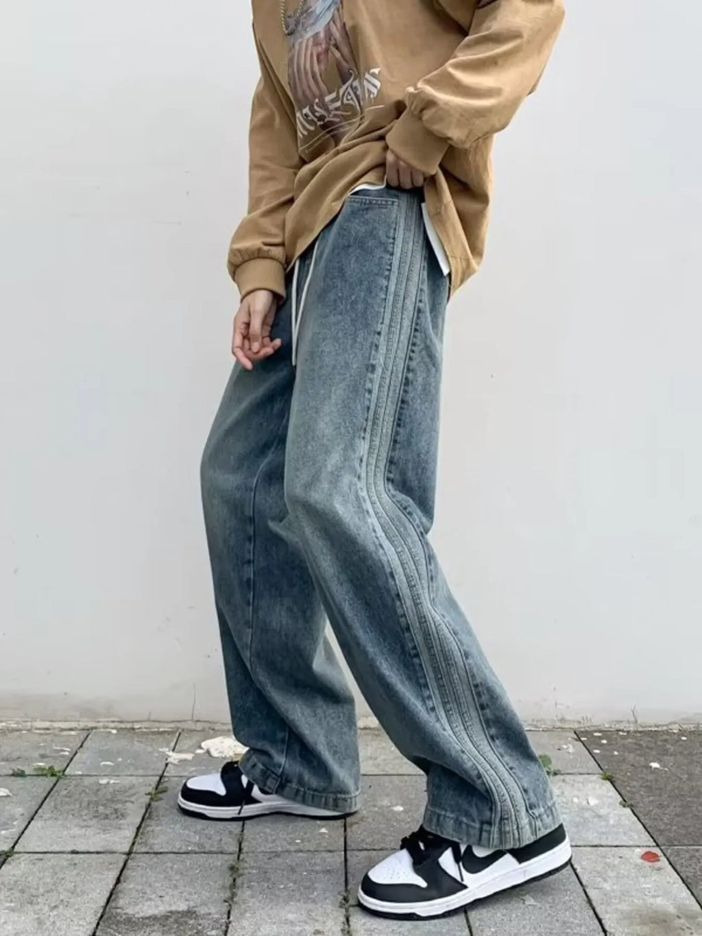men's men's full size vintage wash wide leg jeans plus size - styling option