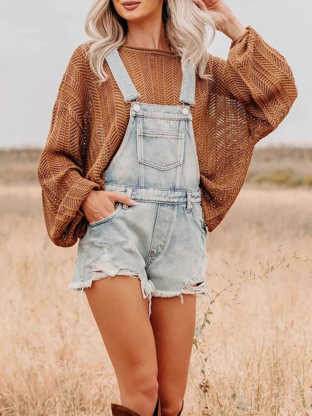 women's distressed denim overalls shorts - styling option