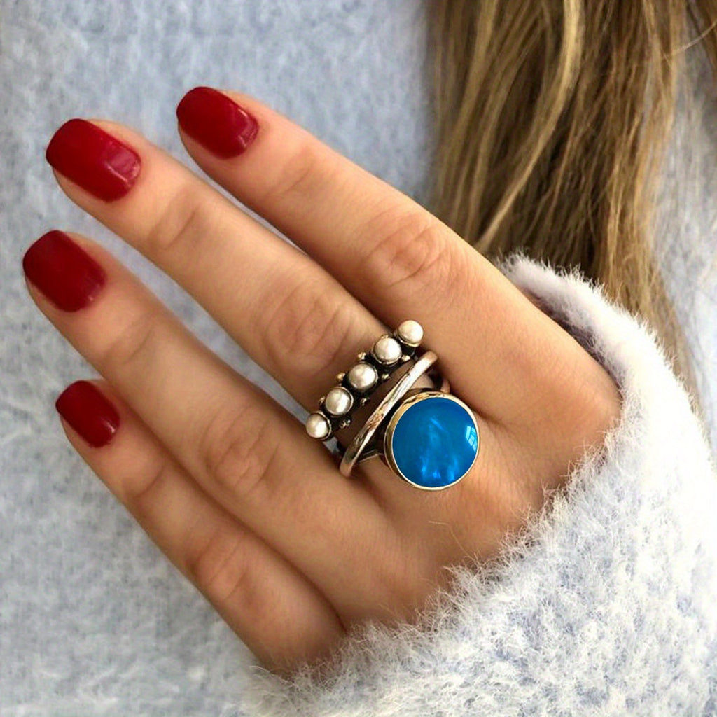 Alloy Three-Layered Open Ring Blue One Size