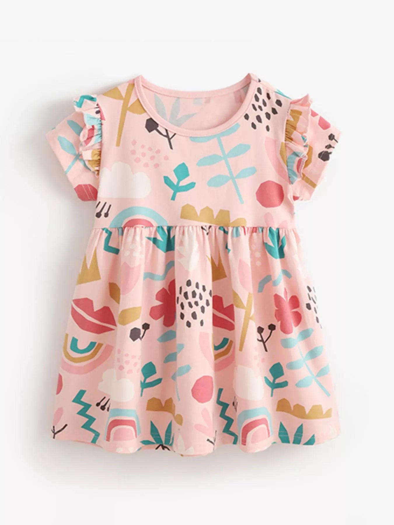 women's children's printed ruffle short sleeve casual dress - second view