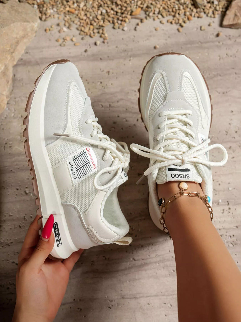 women's round toe lace up sneakers - additional image