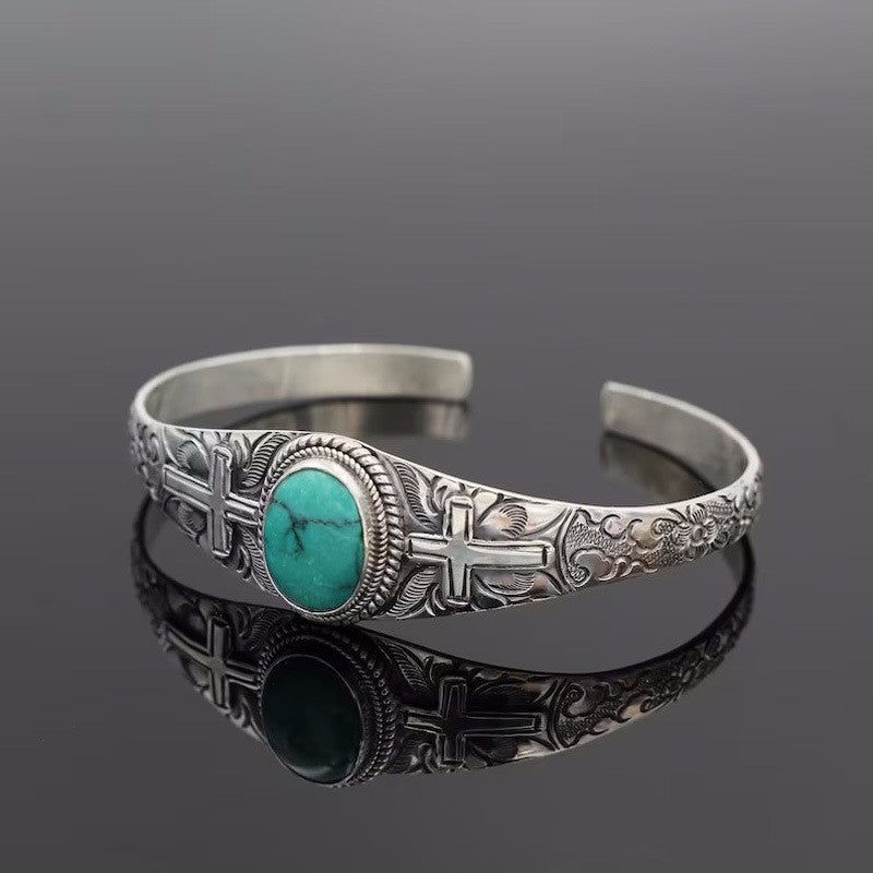 Artificial Turquoise Alloy Open Bracelet Cross One Size