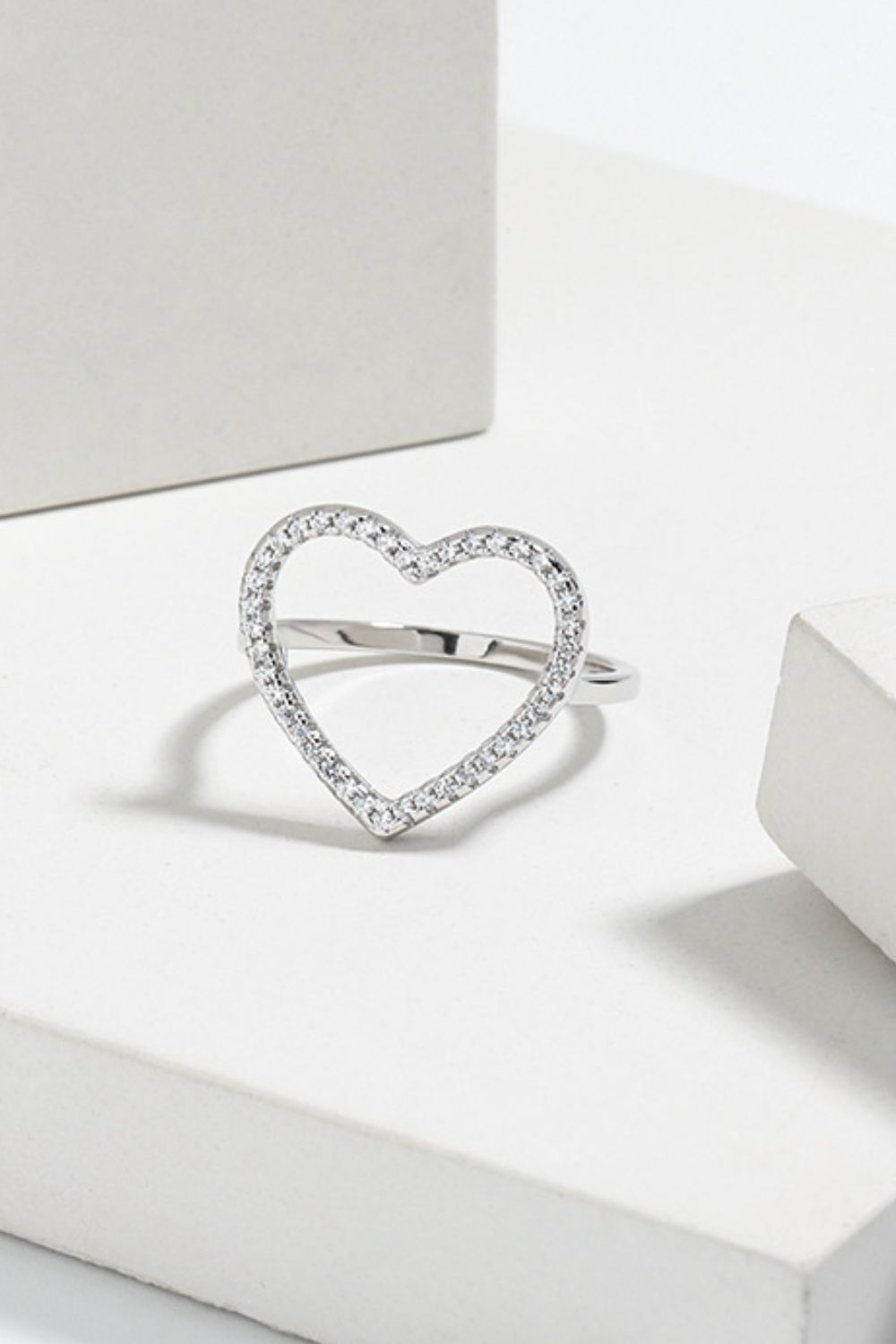 925 Sterling Silver Inlaid Zircon Heart Ring Silver