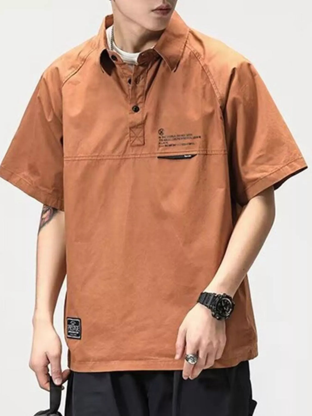 men's men's plus size button detail half sleeve polo - lifestyle shot