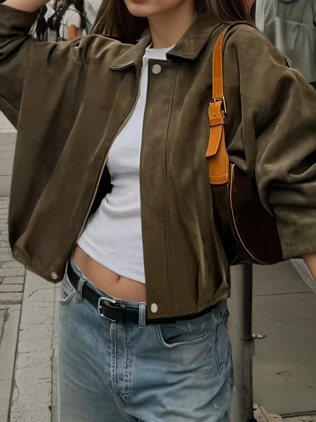 women's plus size suede cropped bomber jacket - additional image