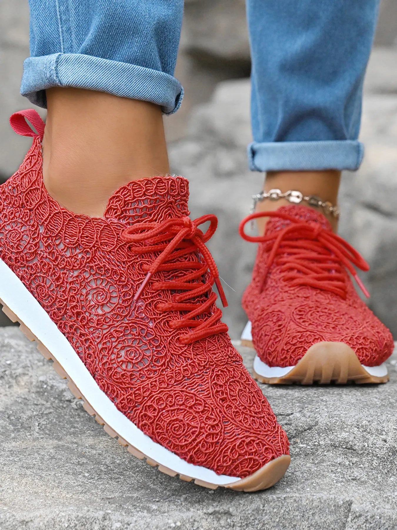 women's mesh lace up sneakers - product detail