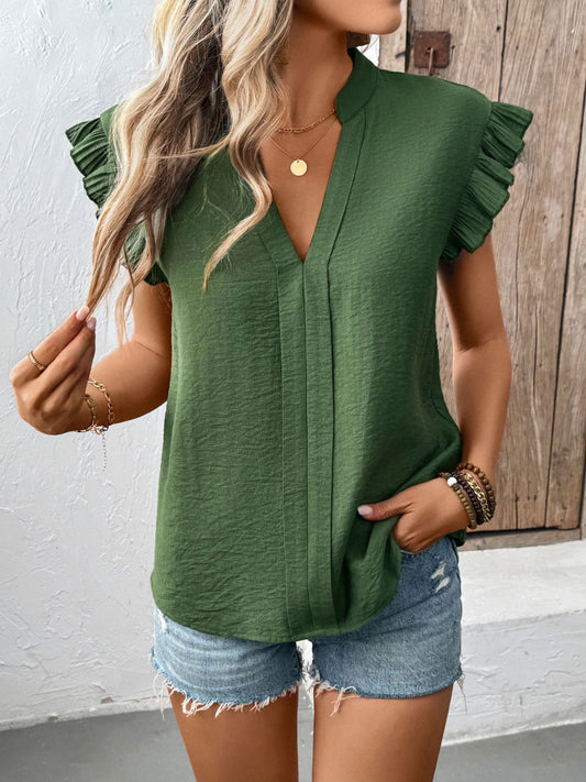 Perfee Ruffled Cap Sleeve Blouse Matcha Green