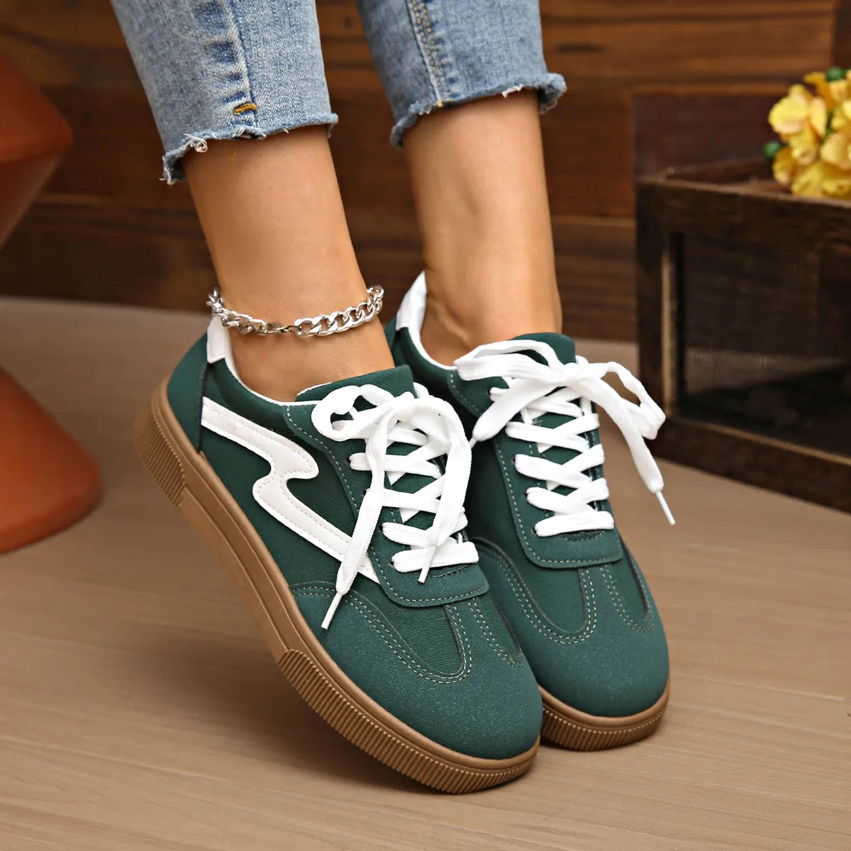 women's lace up platform sneakers - side view