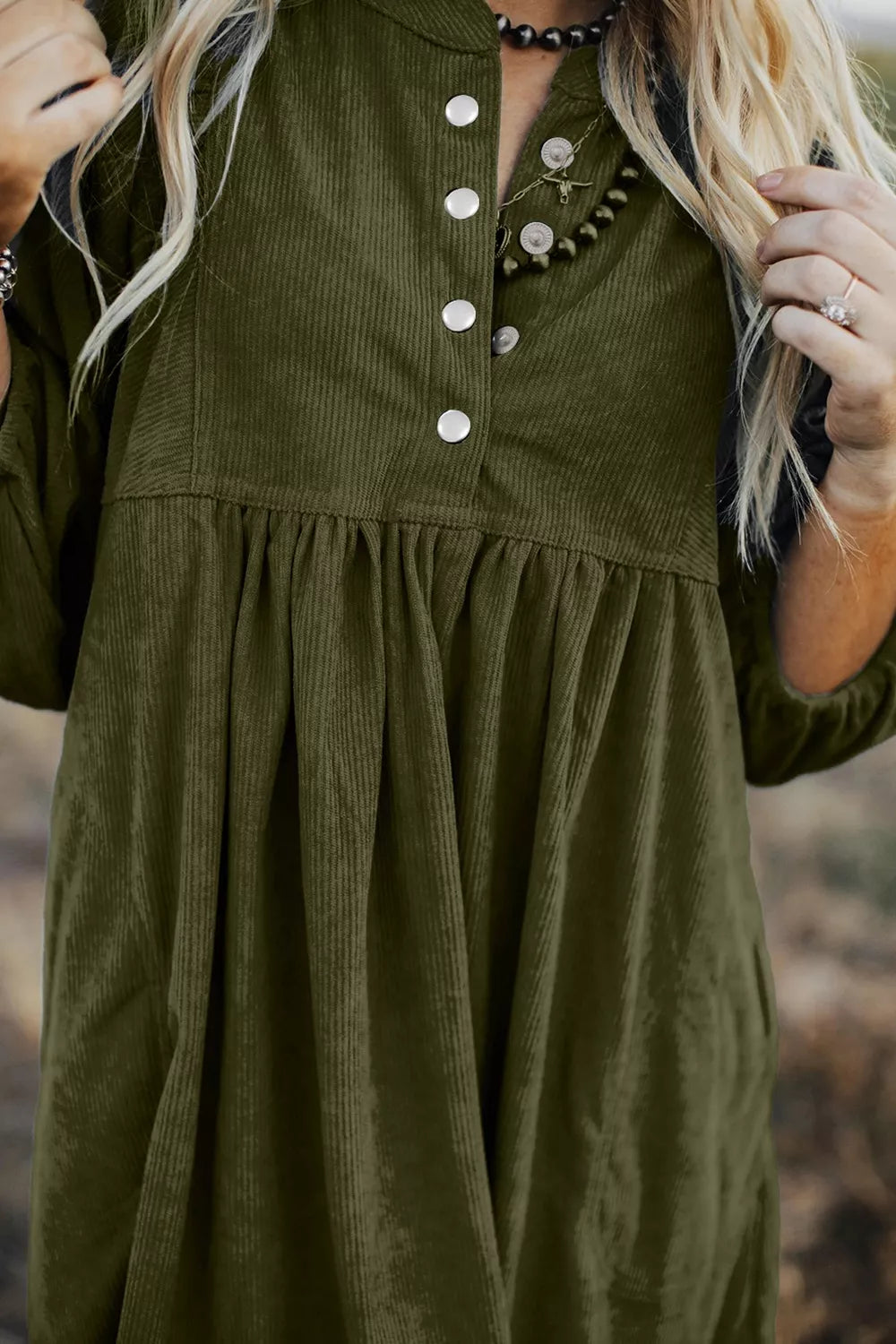 women's corduroy button-down babydoll dress - product detail
