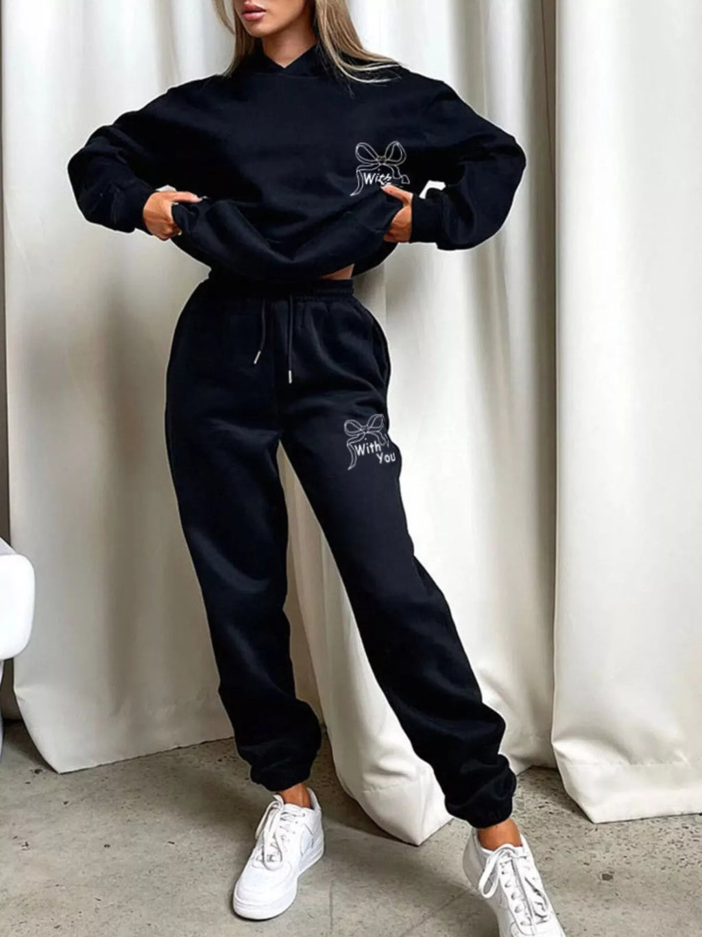 women's dropped shoulder hoodie and pants set - extra view