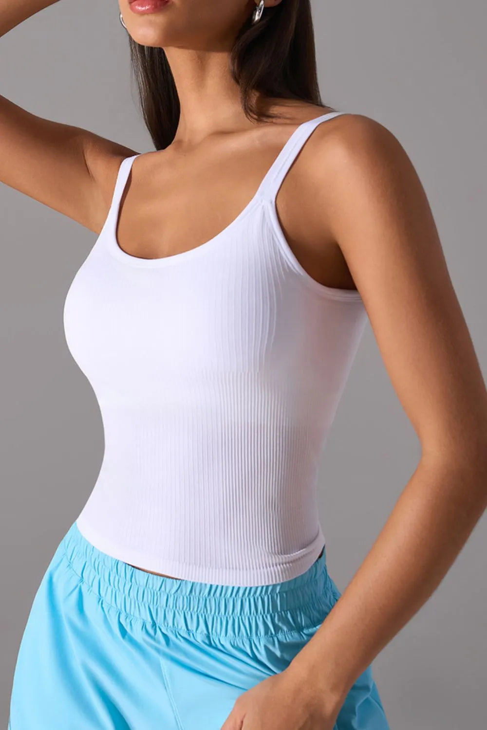 women's scoop neck active tank with detachable chest pads - product showcase