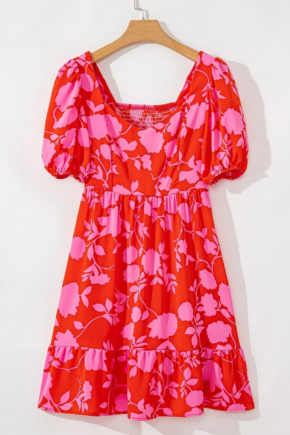 women's floral puff sleeve sweetheart neck ruffled mini dress - additional image