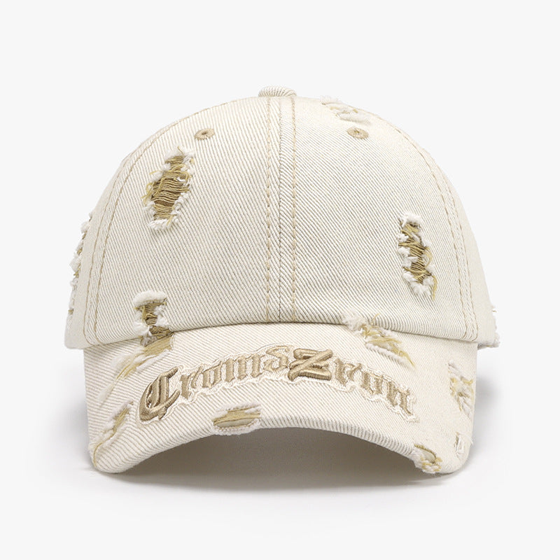 Distressed Letter Embroidered Baseball Cap Pastel Yellow One Size