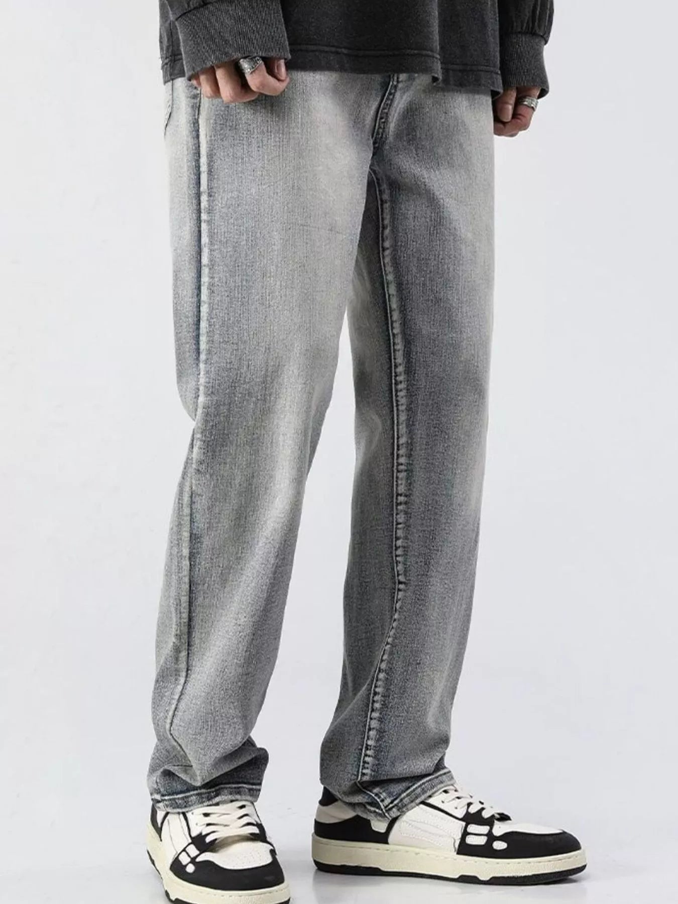 men's men's full size vintage wash loose fit jeans plus size - extra view
