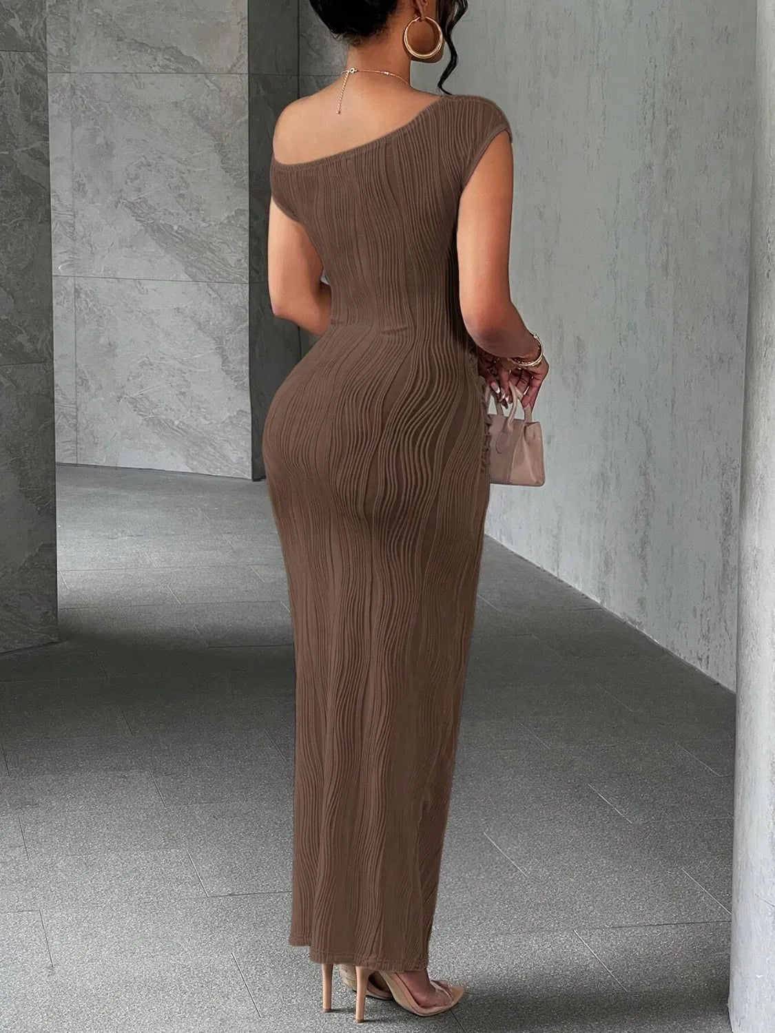 Textured Single Shoulder Maxi Dress – Donjane