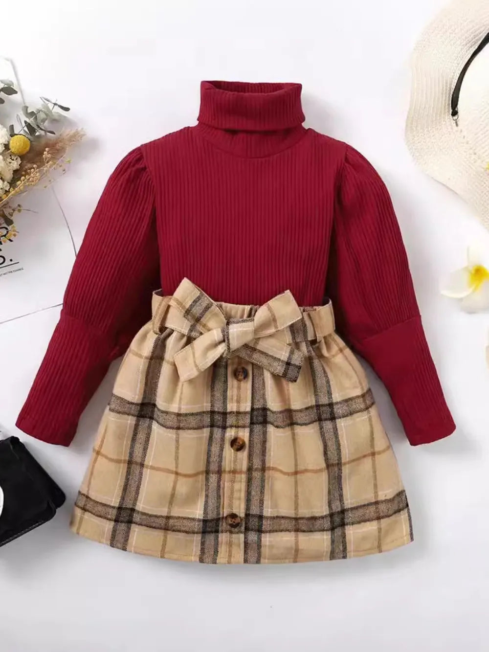 turtleneck long sleeve top and skirt set — stylish clothing for kids