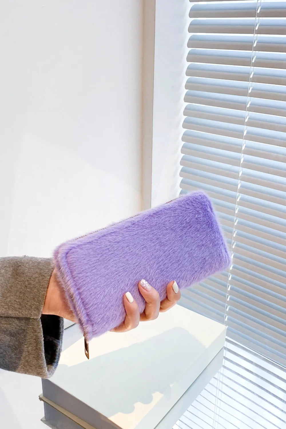Solid Color Fluff Rectangle Wallet Blue Purple One Size