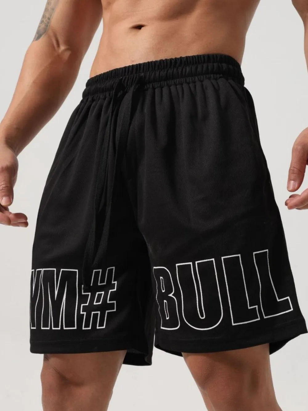 Men's Plus Size Letter Drawstring Shorts Black