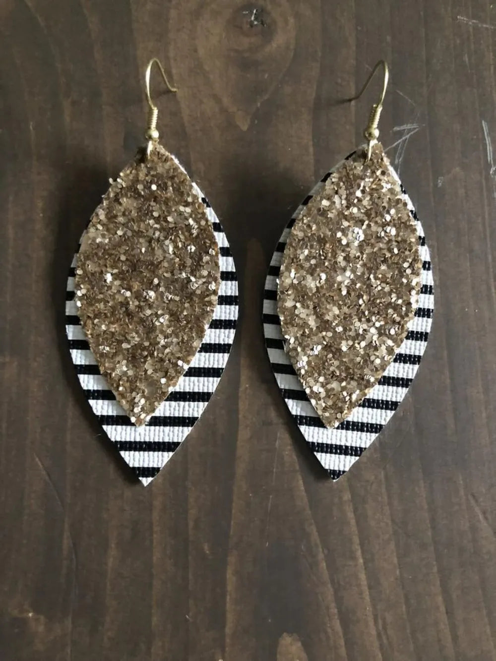 PU Leather Leaf Dangle Earrings Sequin One Size
