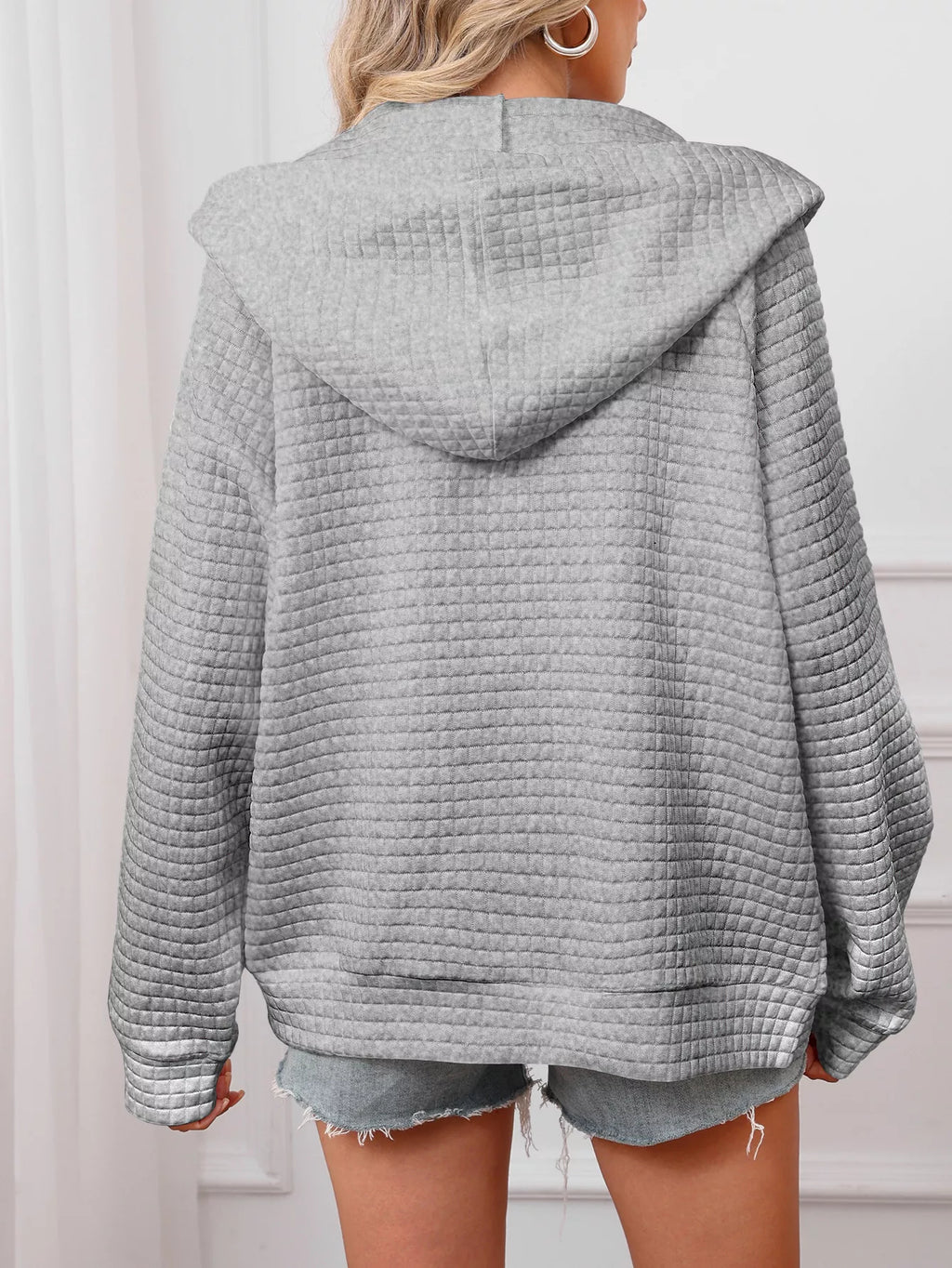 women's full size textured quilted zip-up hooded jacket plus size - product detail