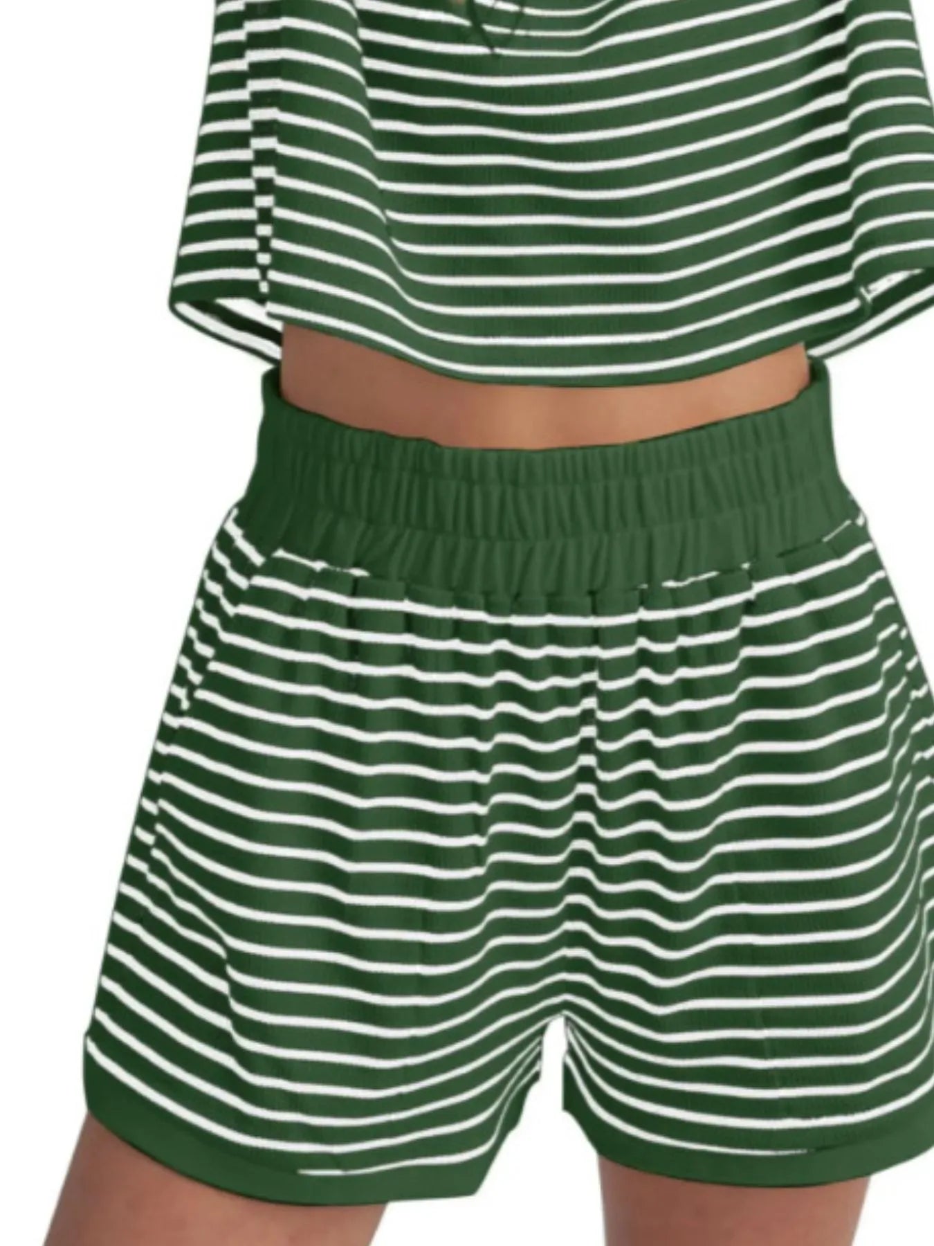 Full Size Contrast Striped T-Shirt and Shorts Set Plus Size