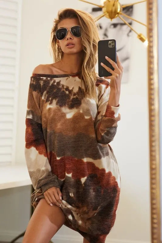 women's bibi tie dye print knit dress with side pocket - additional angle