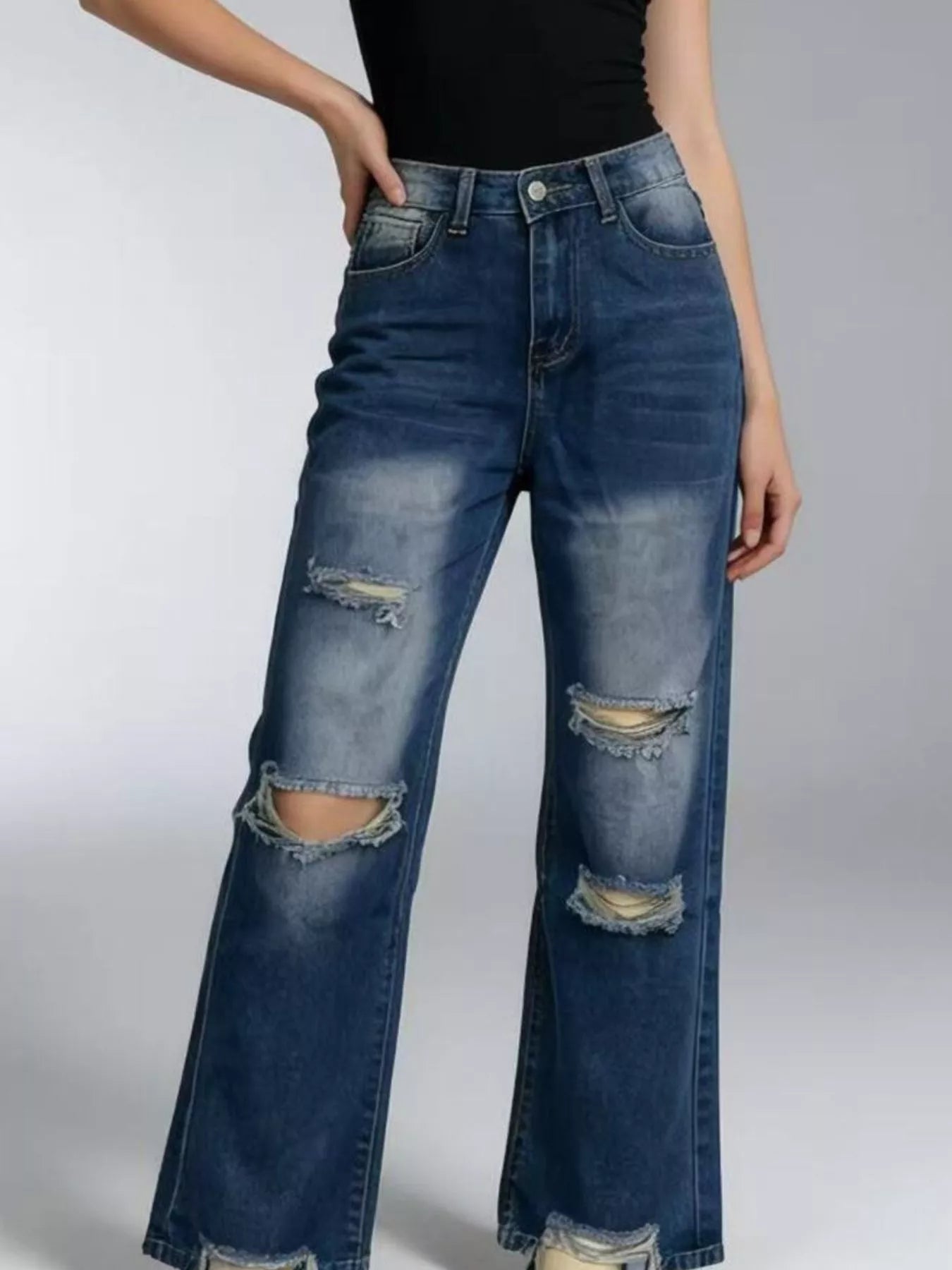 women's distressed wide leg jeans - product detail