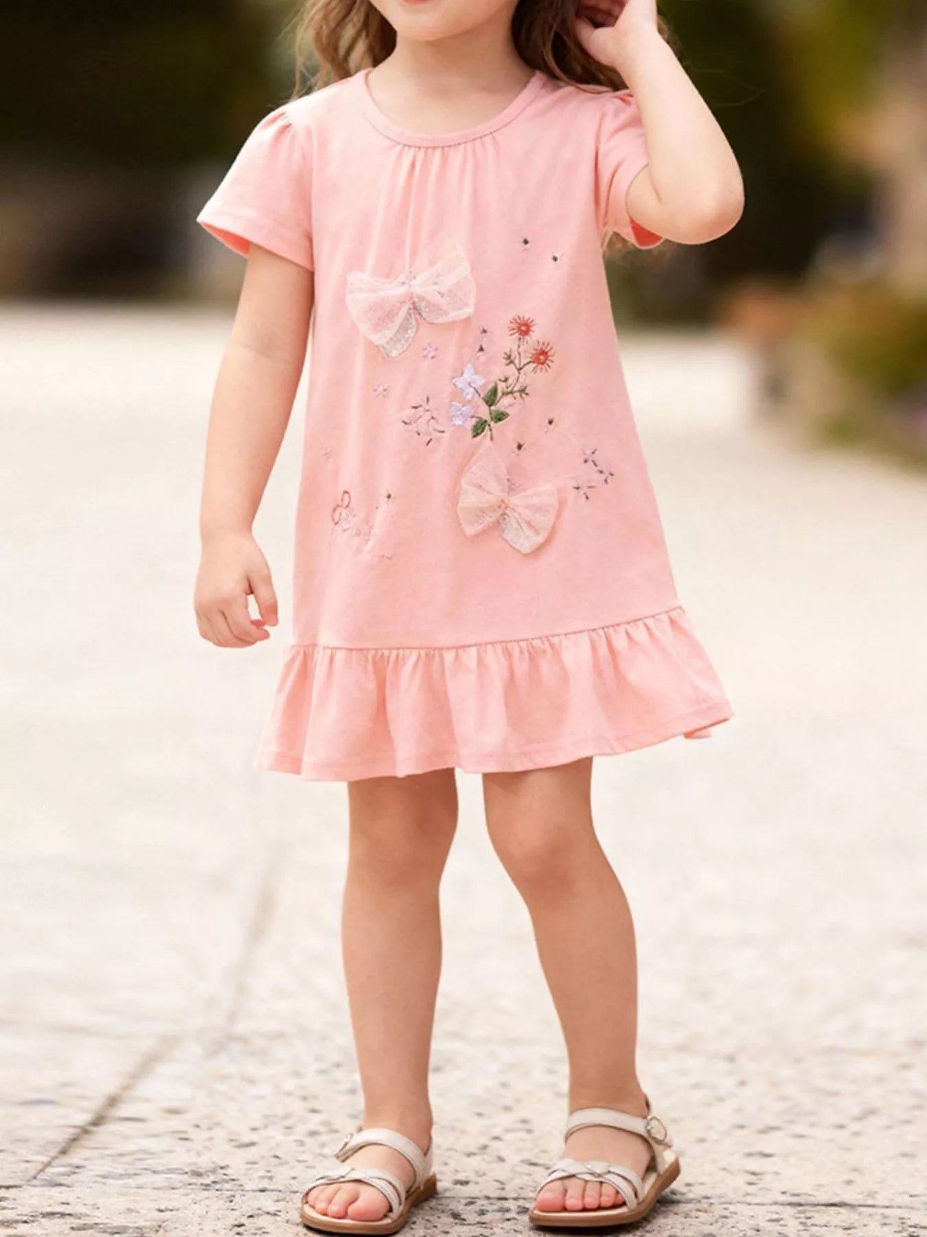 women's children's ruffled hem short sleeve dress - main product image