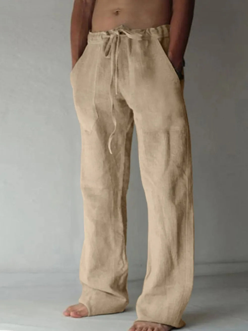 Men's Plus Size Drawstring Loose Fit Pants Tan