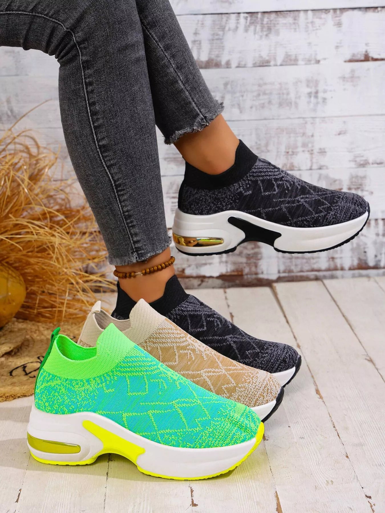 women's mesh round toe platform sneakers - front view