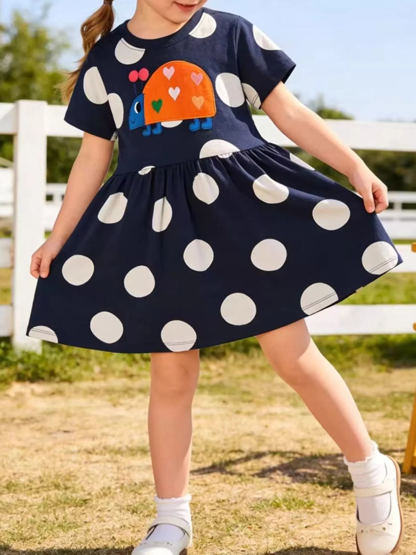 women's children's cute ladybug polka dot dress - front view