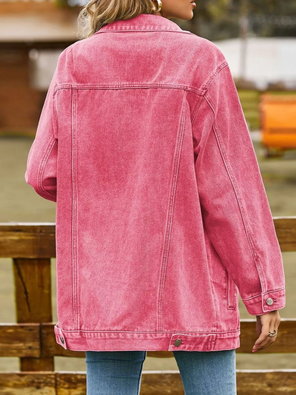 women's button down washed denim jacket - back view